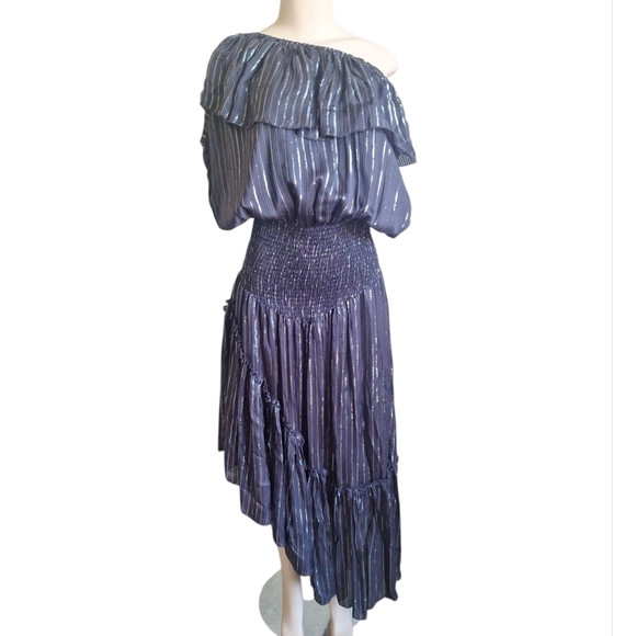 Muche & Muchette Lavish Navy Metallic Asymmetrical Dress NWT, One Size - Picture 1 of 12